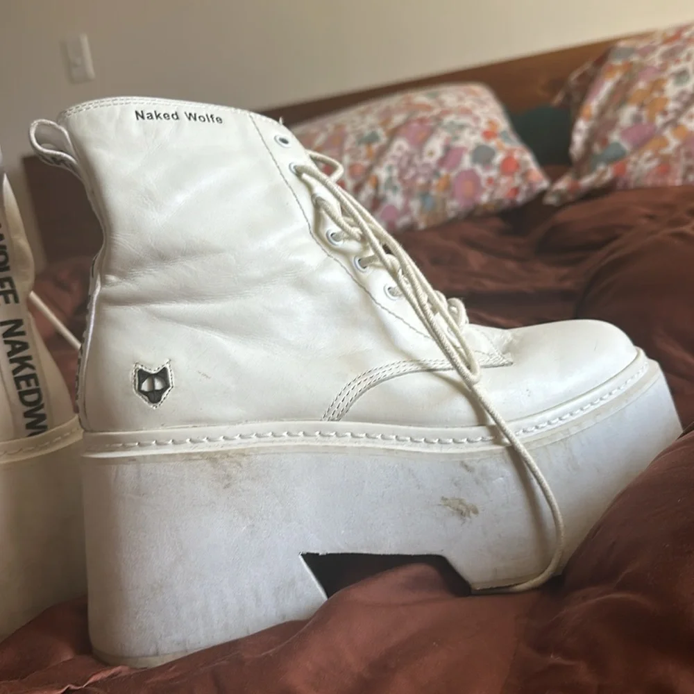 Naked Wolfe White Platform Lace-Up Boots